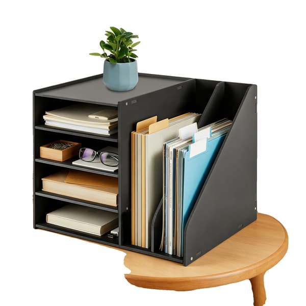 Filholder Organizer, 4+2 Niveau Design, Holdbart PVC Materiale,sort
