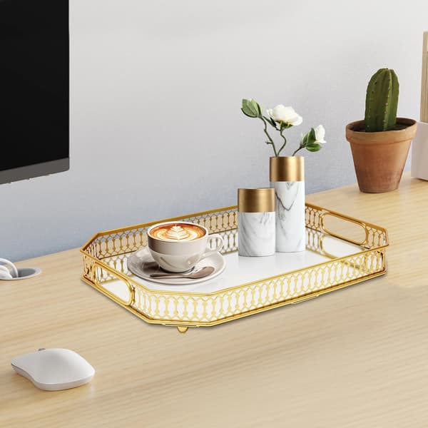 Serveringsbricka, Guld Modern Design, Hållbar Järn och Glas,Guld