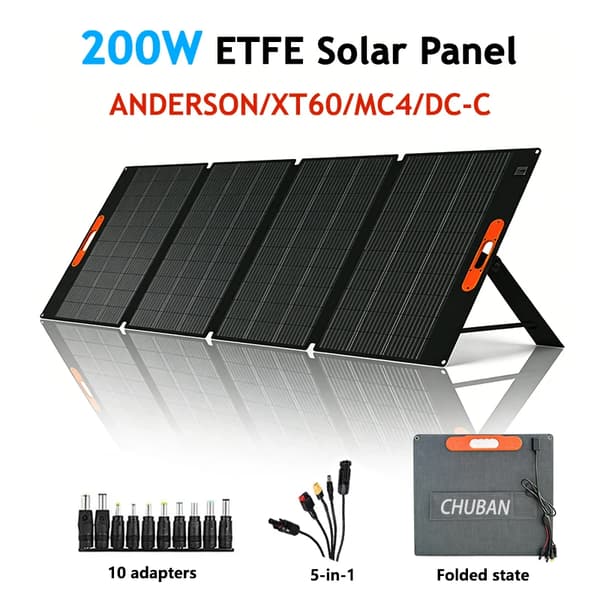 Solpanel, Foldbart, Vandtæt Design,NY 5-i kabel 200w