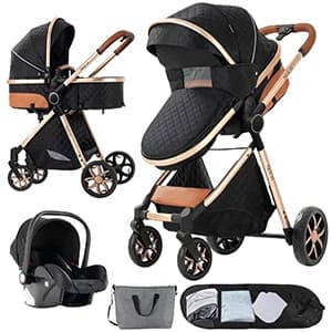 Barnvagn, 3-i-1 System, Fällbar Design,YV9-BLACKGOLD