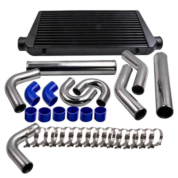 Aluminium Frontmonterad Intercooler, 3" Inlopp/Utlopp, Rör & Fläns Kärna, Komplett Slangkit