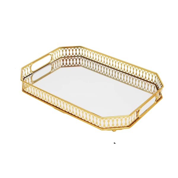 Serveringsbricka, Guld Modern Design, Hållbar Järn och Glas,Guld