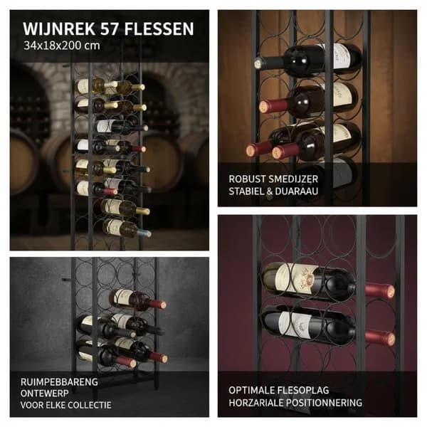 Vinkøler, 57-flaske kapacitet, smedet jern design,sort