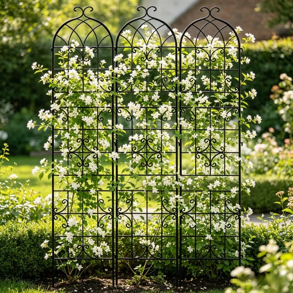 Trellis, Rustik Jernbue Design, Holdbar Støtte til Klatreplanter,sort