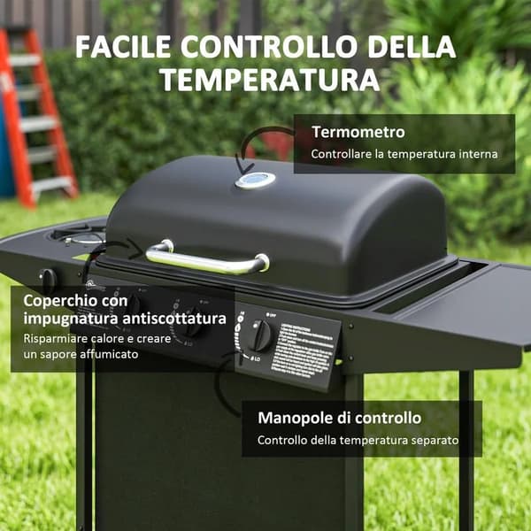 Gasgrill, Fire Brændere, Indbygget Termometer,Som billede