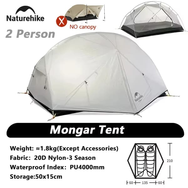 Trekkingtält, Lättviktsdesign, Vattentålig Prestanda,Mongar 20D Grå