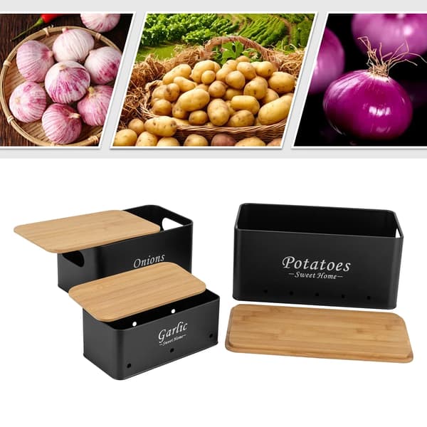 Potatisk Storage Box, Set om 3, Elegant Design för Matförvaring,svart