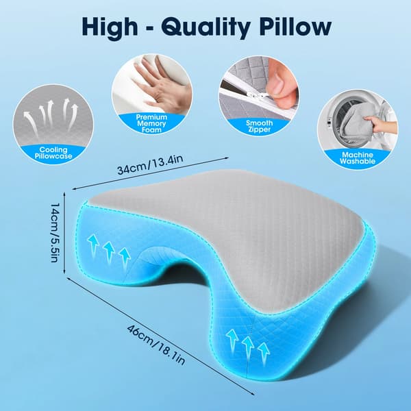 Sovepude til sideleje, ergonomisk design, trykaflastning,grå