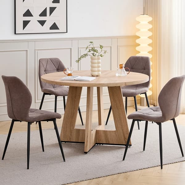 Matbordset, Modernt Runt Bord, Klädda Stolar,Brun-set