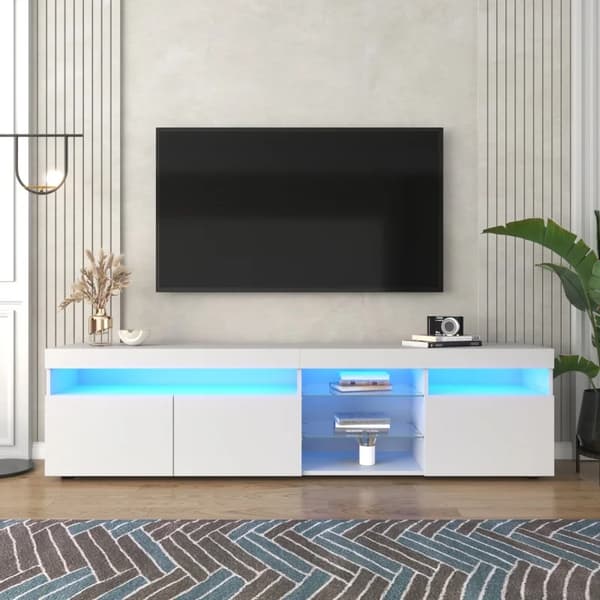 TV-bänk, Modern Design, Variabel LED-belysning, VIT