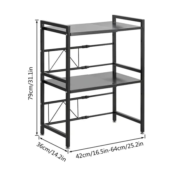 Mikrovågsugn Förvaringsställ, Utökningsbart, Fällbart Design,ES-Svart
