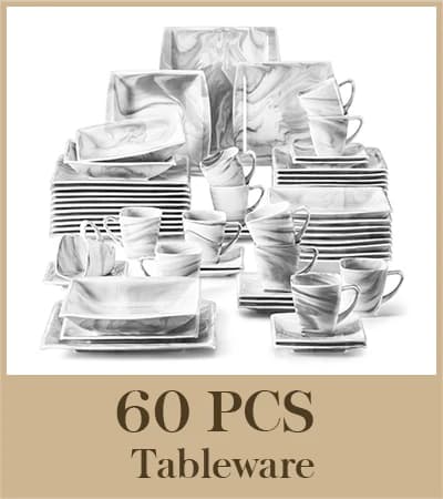 Middagsservis, Vitt Porslin, Servis Set, 60-PCS Marmor