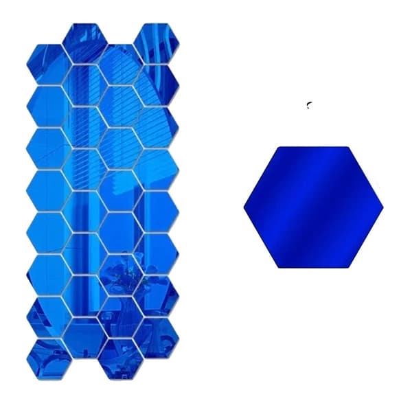 Spegelväggdekal, Hexagonal Design, Lätt att Applicera,S-Blå, 10PCS-d