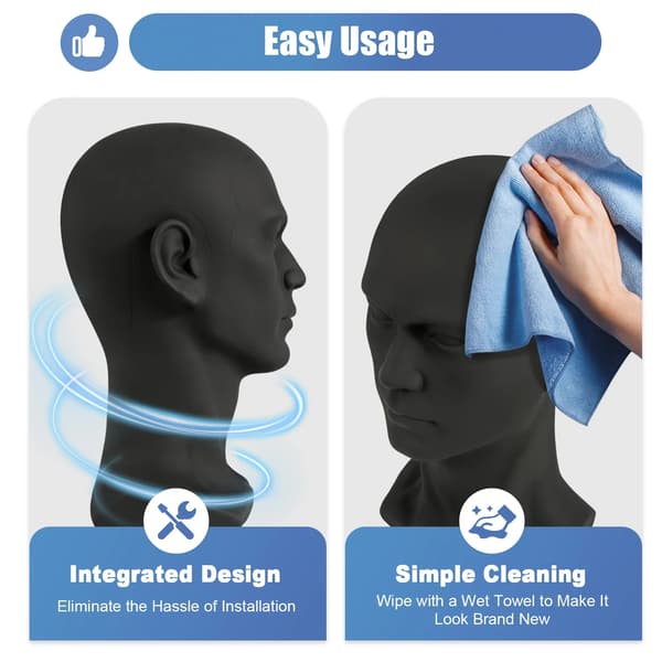 Mannequin Hoved Display, Letvægts, Holdbar PVC,Sort