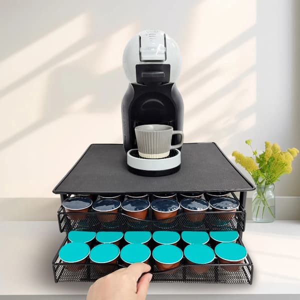 Kaffekapsel Organizer, Dobbelt Lag, Rustfrit Metal,sort