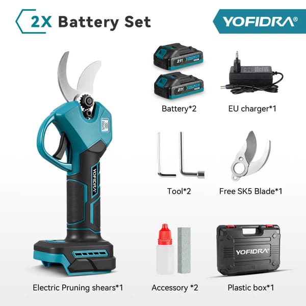 Elektrisk sekatör, borstlös motor, ergonomisk design,2xBatteri Set