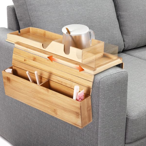 Sofa Kop Holder, Bambus Materiale, Foldbar og Skridsikker Design,Beige