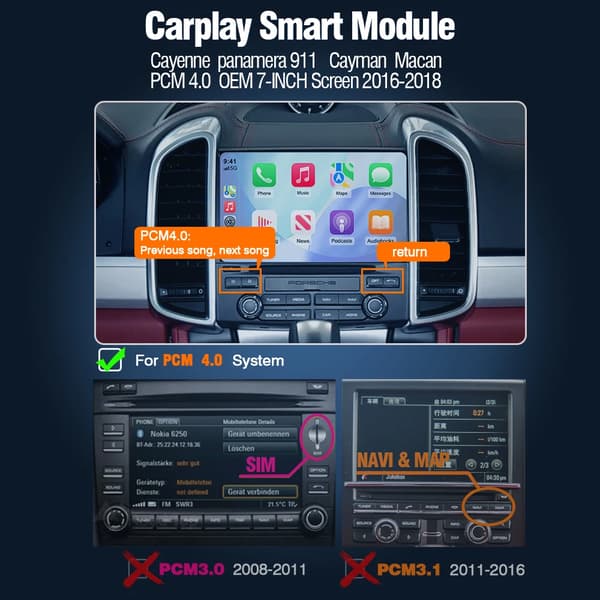 Trådløs CarPlay-modul, understøtter Android Auto, nem installation,Til Porsche pcm4.0