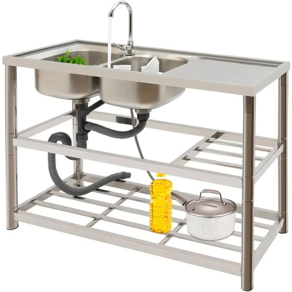 Diskho, Rostfritt Stål Dubbelbäcken, Tungt Design,Silver