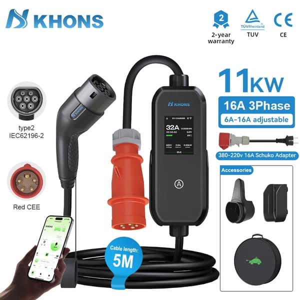 EV-laddare, 11KW effekt, smart appkontroll,11KW och Adapter