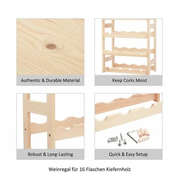 Vinhylla, rymmer 16 flaskor, modern design i furu,Beige