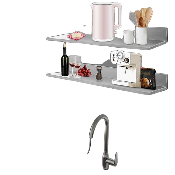 Förvaringshylla, Väggmonterad, L-formad Design,Silver, 2-nivå
