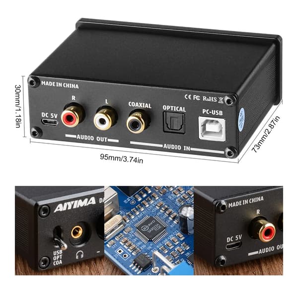 DAC-forstærker, 24-Bit/96KHz understøttelse, kompakt design,Sort DAC-A2