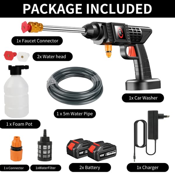 Högtryckstvättspraypistol, Sladdlös Design, Multifunktionell Munstycke,Set 1