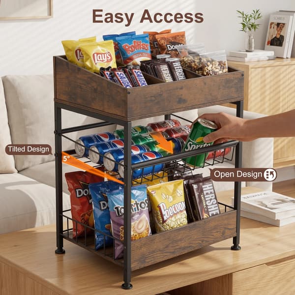 Snack Display Rack, 3-lags design, alsidig madopbevaring,Brun