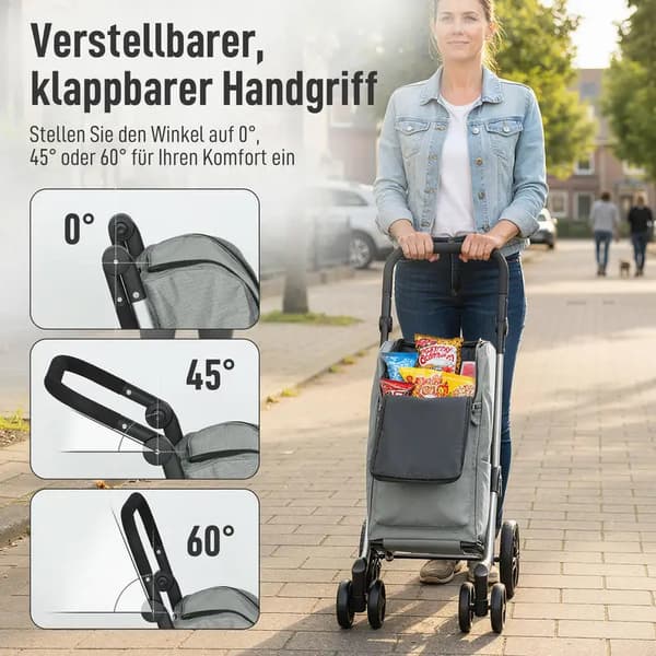 Indkøbsvogn, 6-hjulssystem, Højdejusterbart håndtag,T0002-01-12115
