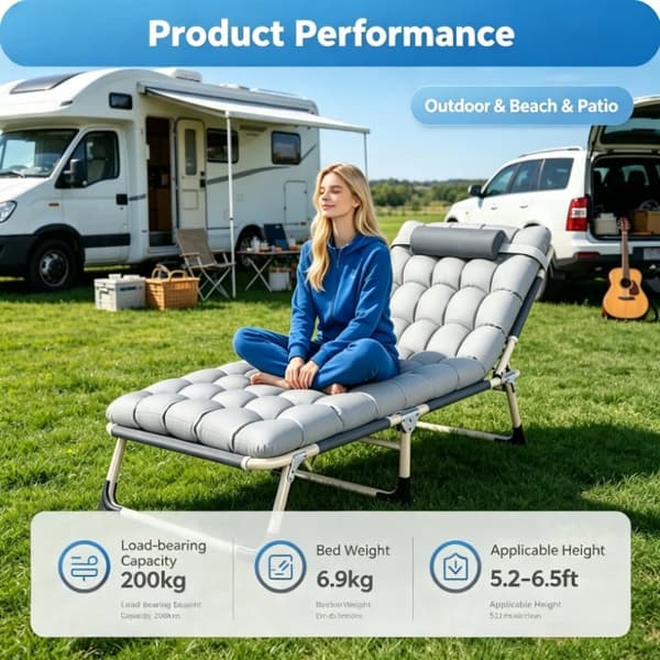 Camping Senge, Bærbar Design, Komfortabel Madras,Lys Grå