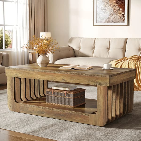 Kaffebord, 2-nivådesign, hållbar MDF-konstruktion,Rustik Brun