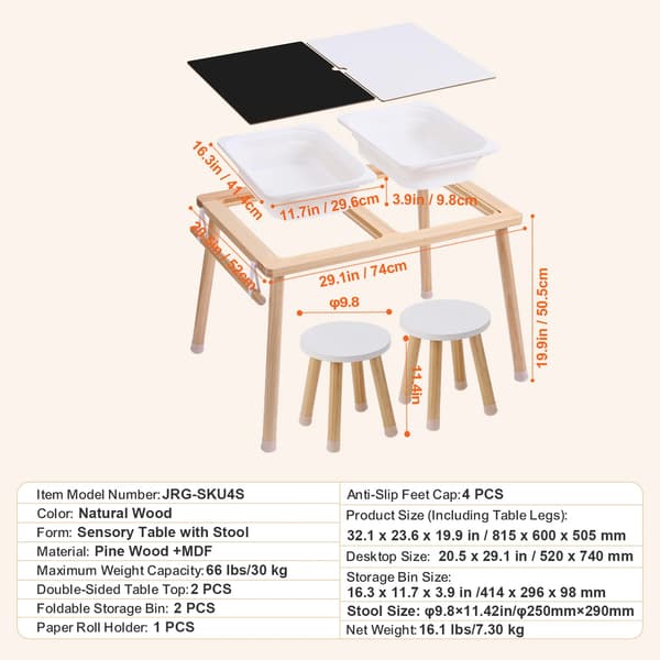 Sensorisk Tabel, Dobbelt-Sidet Bordplade, Foldbare Opbevaringskasser,Stol