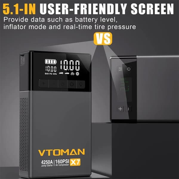 Bilstartare, Luftkompressor, Smart Display, VTOMAN X7