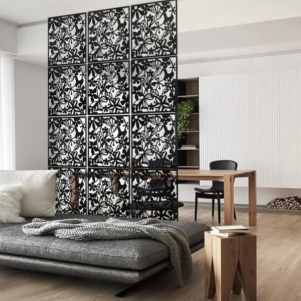 Rummdivider, 12-panel design, alsidig privatlivsskærm,sort