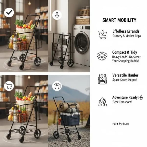 Shoppingvagn, Fällbar Design, Hög Lastkapacitet, svart