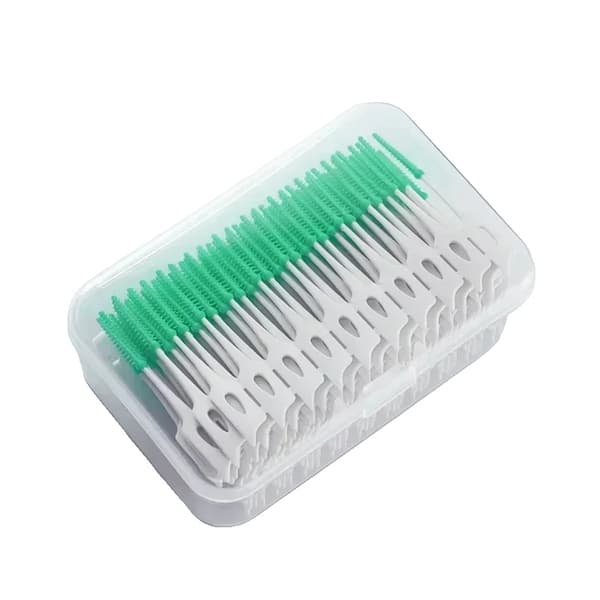 Interdentalbørster, 200 Stykker, Bløde Silikonebørster,200stk Grøn