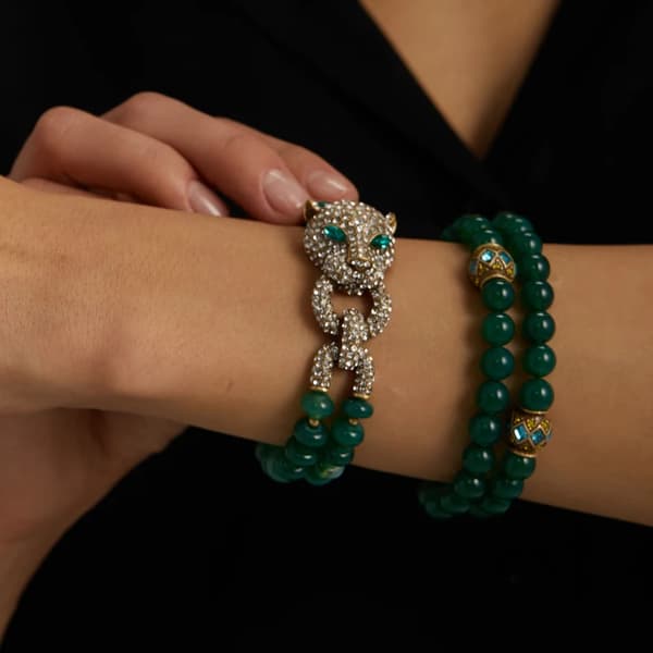Armband, Rhinestone och Koppar, 18,5 cm Längd, 2,0 cm Bredd, Leopardhuvud Design, Viklås