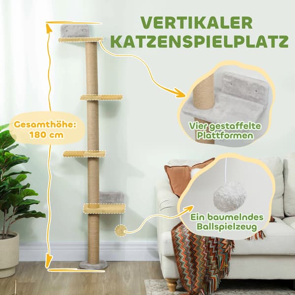 Klatrestativ til katte, fire-niveau design, kradsetræ,Beige