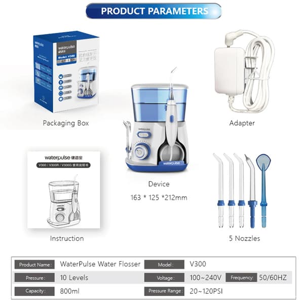 Oral Irrigator, 800ml Tank, 10 Trykniveauer,Blå(pl)