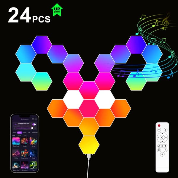 Hexagon Lys, Smart Kontrol, Musik Synk,Hexagon Lys 24PCS