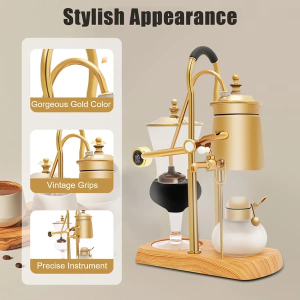 Siphon Kaffeemaskine, Elegant Design, Manuel Betjening,Guld