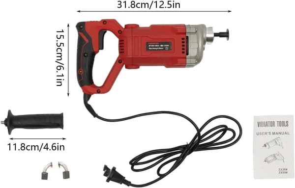 Betonvibrator, 1100W Effekt, 2m Vibrationsstang,Rød