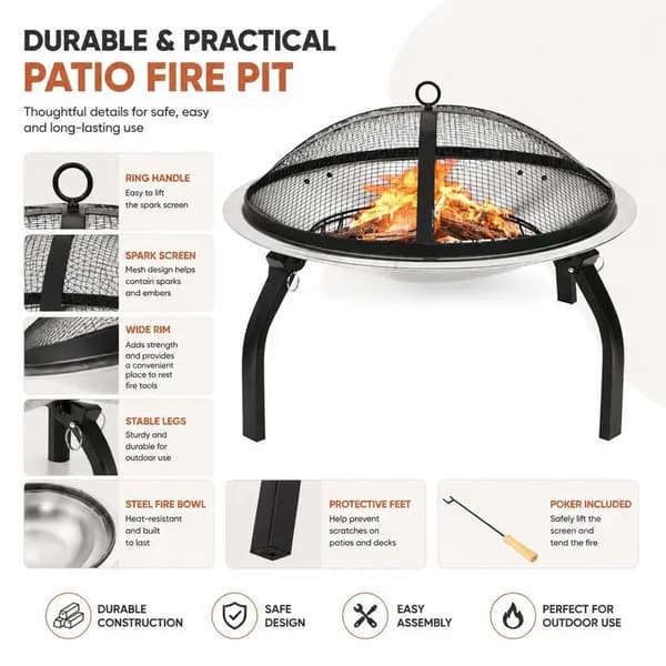 Bålsted, 2-i-1 Grill, Bærbar Udendørs Design,Argent