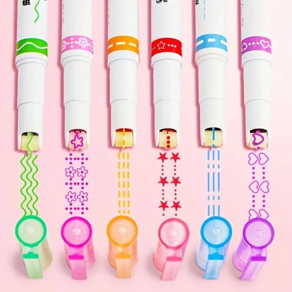 Markerpennor, Roller Tip Design, Set med 6 färger,6st