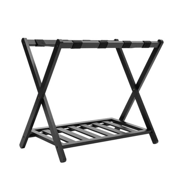Bagagehylde, Foldbart Design, Holdbar Bambuskonstruktion,sort