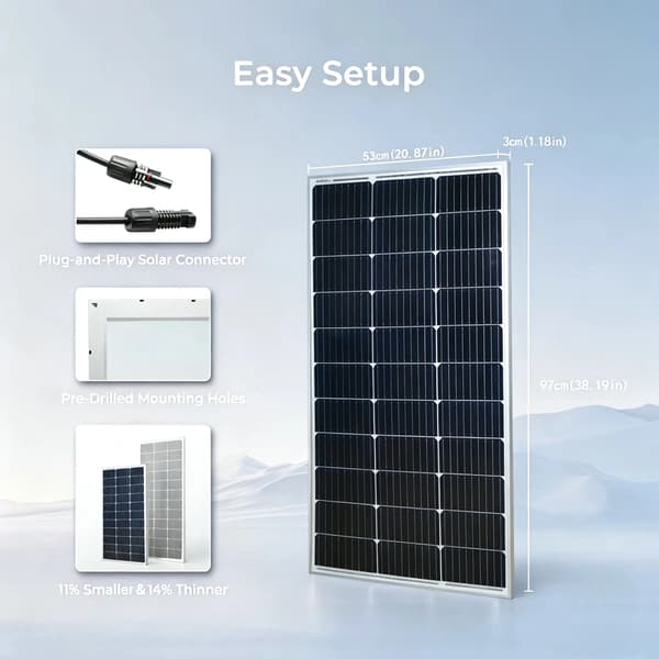 Solpanel, Høj Effektivitet, Holdbar Konstruktion,1stk 100w panel
