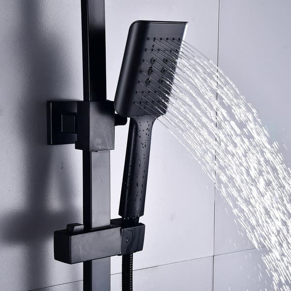 Termostatduschsystem, Regnduschhuvud, Justerbar längd,svart