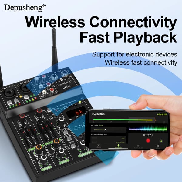 Lydmixer, 4 Kanaler, Bluetooth og USB-forbindelse,sort