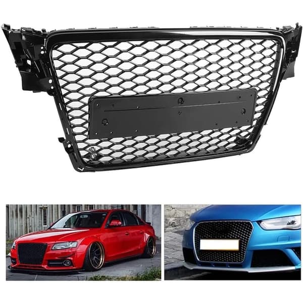 Frontbumpergrill, Holdbart ABS-plast, Nem installation,Glans Sort